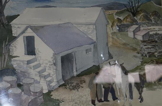 Irish School Horse Traders beside a cottage 8.5 x 12.5in.